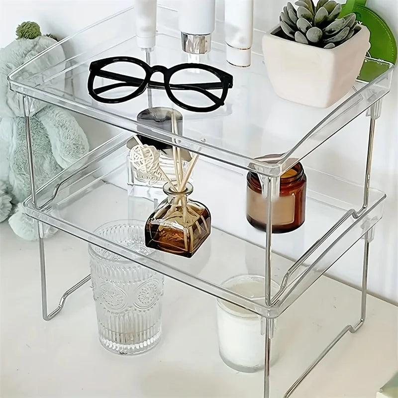 Clear Acrylic Desktop Organizer - Foldable & Stackable Storage for Office & Kitchen