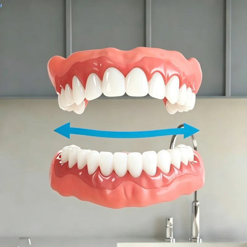 Full Denture Set Upper & Lower Silicone Fake Teeth for Daily Oral Hygiene - Men & Women