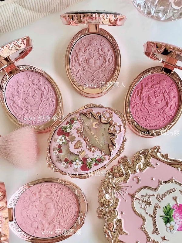 Flower Knows Embossed Blush Face Makeup - Matte Shimmer Waterproof Natural Nude