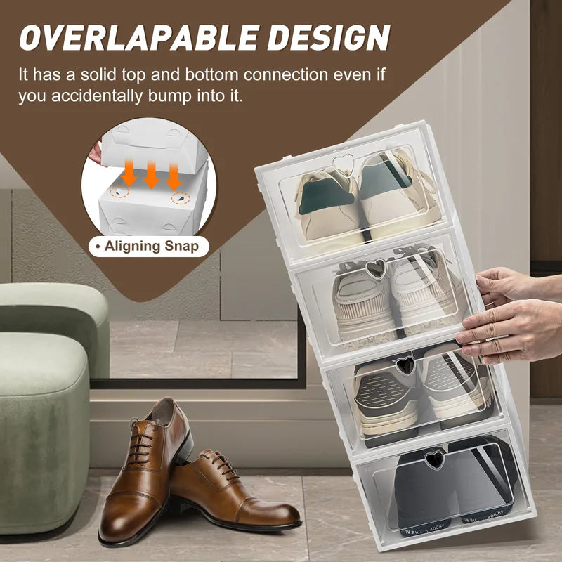 Stackable Transparent Shoe Storage Box with Side Flap - Dustproof & Ventilated, 20pcs