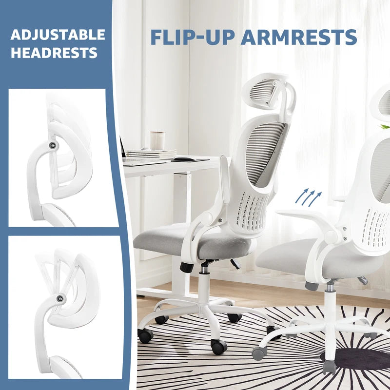 Ergonomic Mesh Office Chair with Flip-Up Arms Adjustable Headrest Lumbar Support
