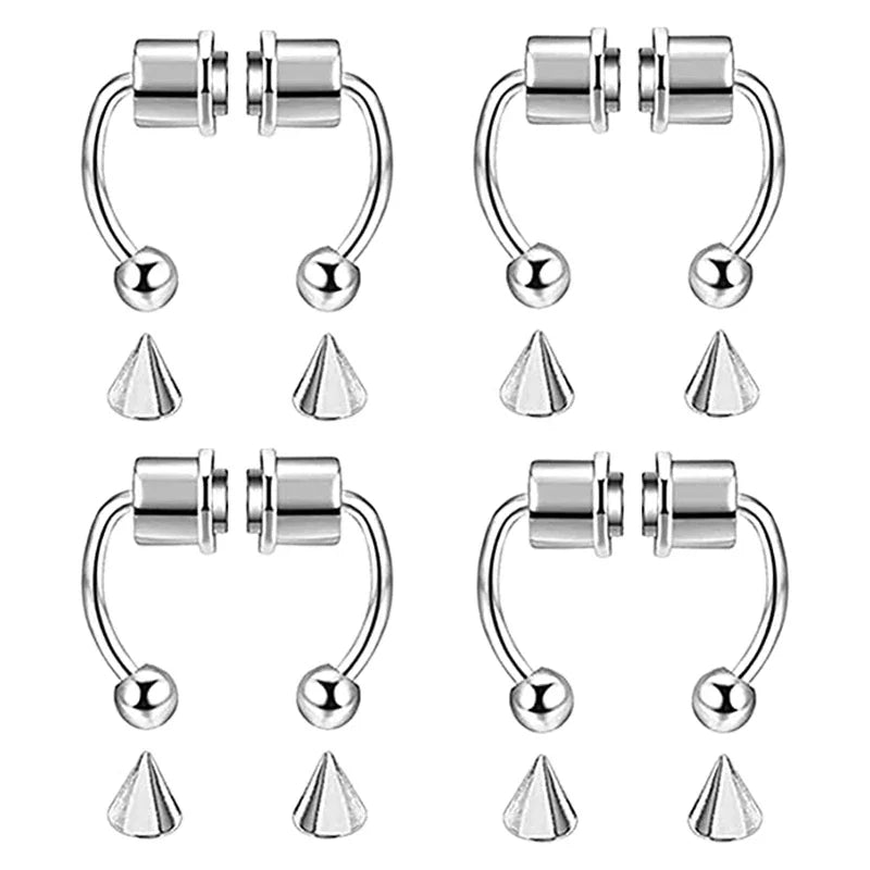 Women Fake Nose Ring Hoop Septum Piercing Body Jewelry - Stainless Steel Magnet