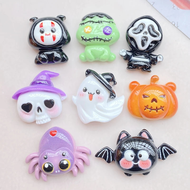 8Pcs Kawaii Halloween Cartoon Resin Flat Back Scrapbooking Jewelry Craft Decorations