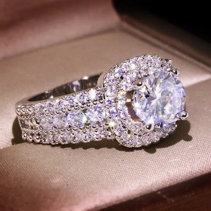 925 Sterling Silver Square Zircon Engagement Ring for Women - Multiple Sizes