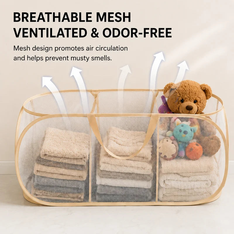 Large Capacity Kids Toy Storage Basket with Breathable Mesh Mesh Bag for Dolls and Laundry