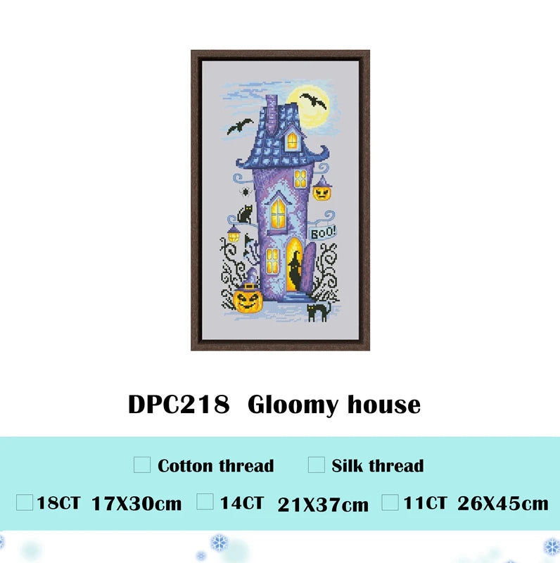 Halloween Cross Stitch Kit Ghost Pumpkin Cartoon Embroidery Set 14ct Canvas