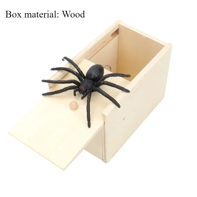 Funny Trick Spider Scare Box Wooden Prank Toy Hidden Surprise Office Game