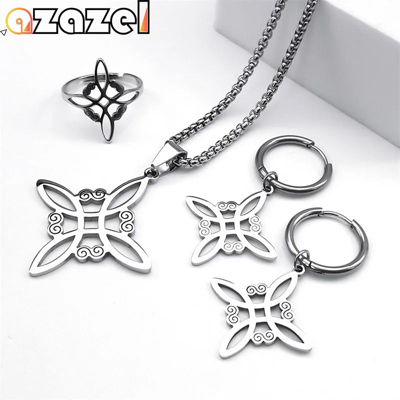 Stainless Steel Jewelry Set Celtic Irish Knot Pendant Necklace Earrings Bracelet Ring