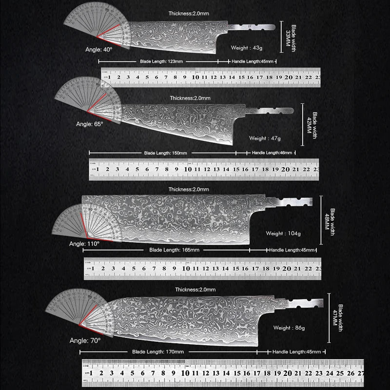 Japanese Hand Forged Chef Knife Blade - Damascus Steel DIY Blank Knife