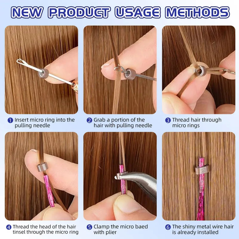Synthetic Tinsel Hair Extensions Glitter Fairy Hairpieces for Women & Girls - 50pcs