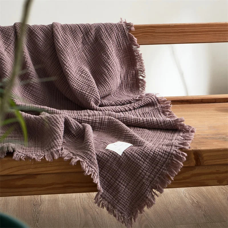 Cotton Blanket with Tassels - Multi-Purpose Sofa Bed Cover & Decor - 200x230cm