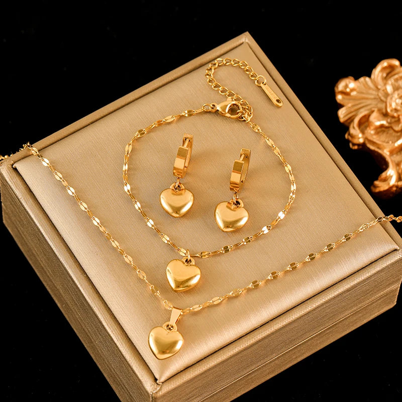 Trendy Waterproof Jewelry Set with Necklace, Bracelet & Earrings for Women