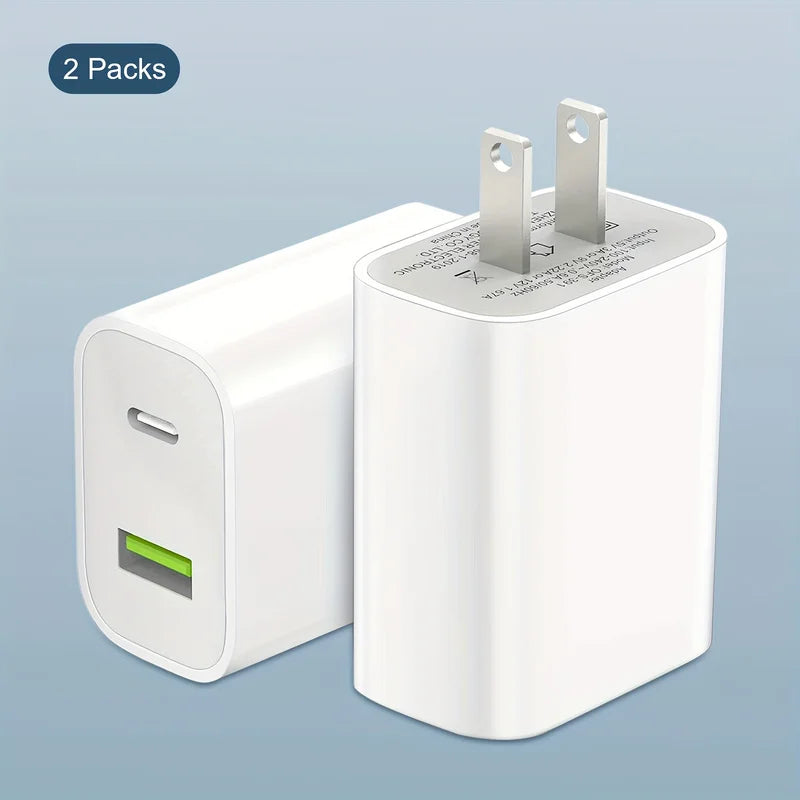 2-Pack High-Speed USB C Charger Block - Dual Port Fast Power Delivery Adapter