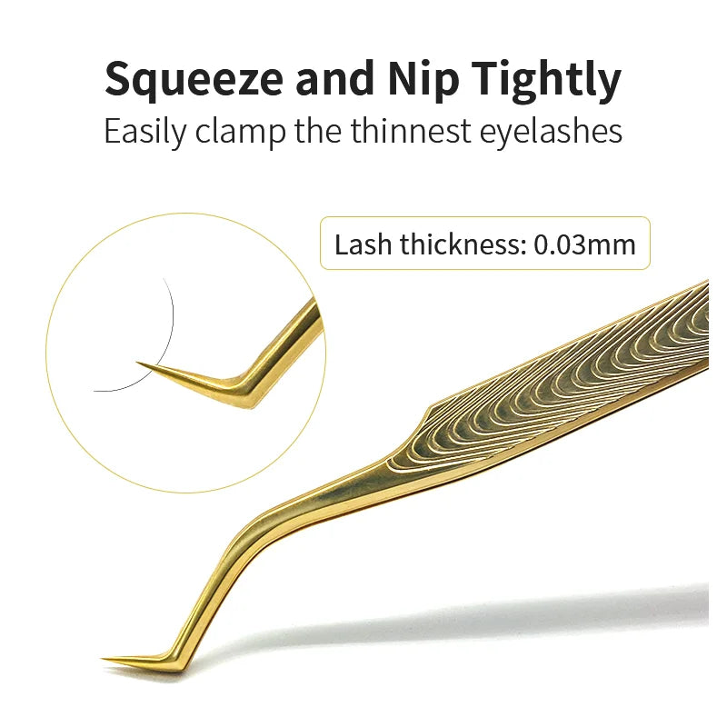 Anti-Static Eyelash Extension Tweezers - Professional Gold Stainless Steel for Volume Fans
