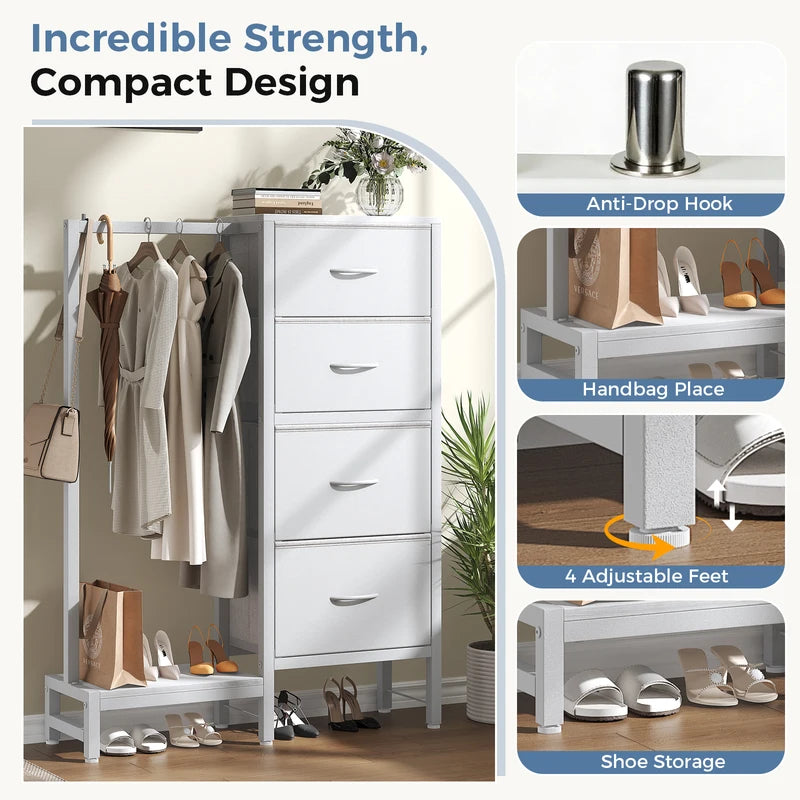 Multi-Functional Fabric Dresser with Hanging Rack and Storage Closet