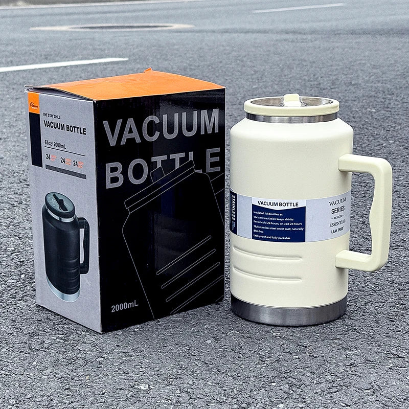 Large 2000ml Insulated Water Bottle - Stainless Steel Hydration Jug for Fitness & Outdoors