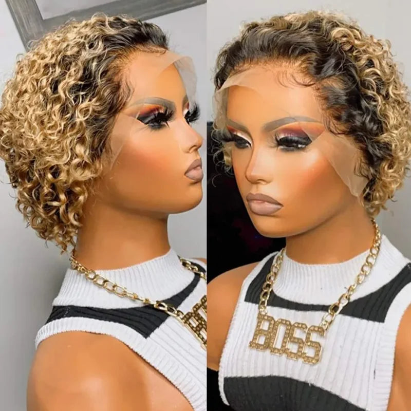 Pixie Cut Human Hair Wig 13x1 Lace Frontal Short Bob for Black Women