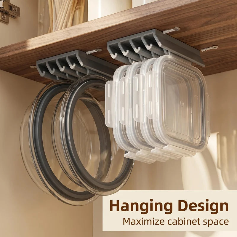 Space Saving Under Cabinet Lid Storage Rack Wall Mount Multi-Slot Kitchen Organizer