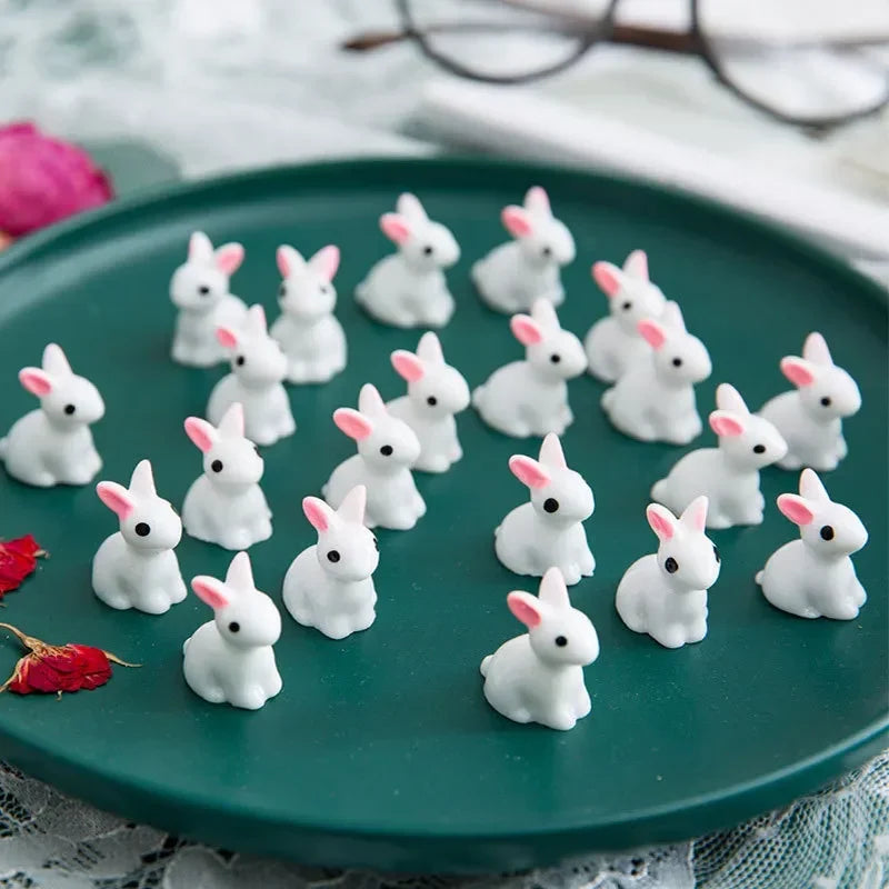 Mini Resin Bunny Figures Set - 10/20/50 Pieces for Dollhouse & Micro Landscape Decor