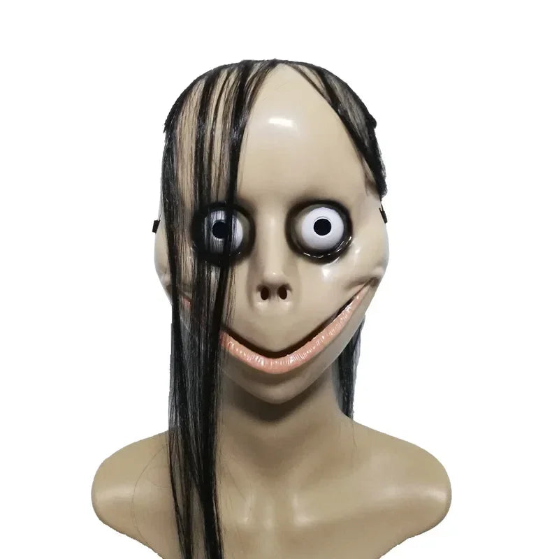 Halloween Ghost Mask with Long Hair for Cosplay & Roleplay - V-Shaped Mouth Costume Mask