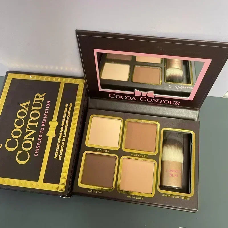4-Color Makeup Powder Contour Kit with Brush - Face Contouring Set