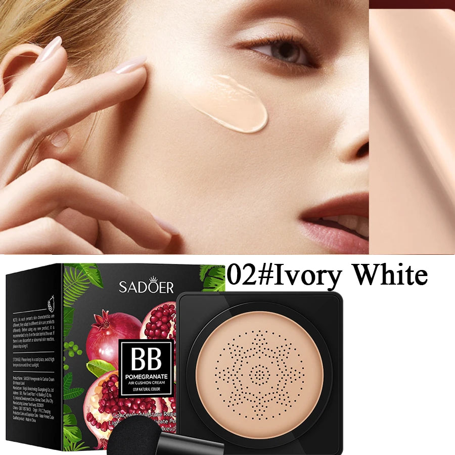 Air Cushion CC Cream Foundation with Mushroom Puff - Long Lasting Moisturizing Face Makeup