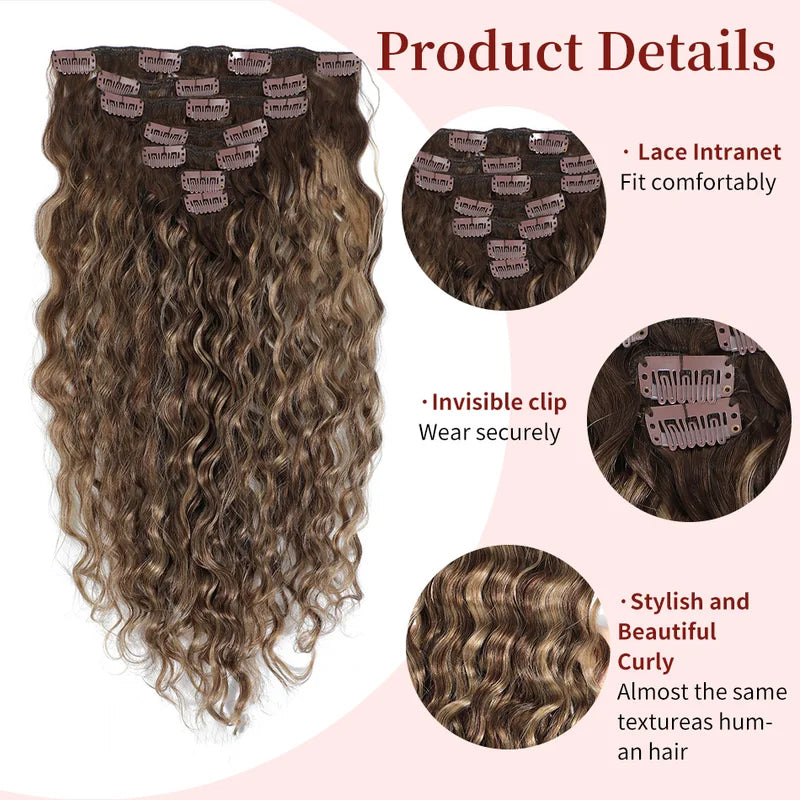 Water Wave Clip-In Hair Extensions 100% Human Remy Hair 7-Piece Set