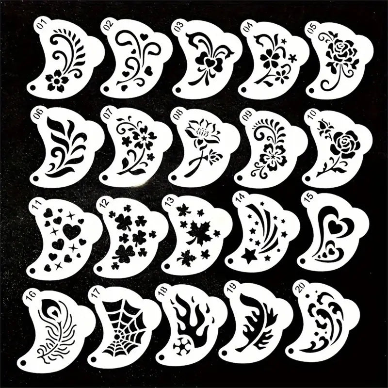 Reusable Face Painting Stencils with Floral, Web, Heart Patterns - Washable & Durable Plastic Set