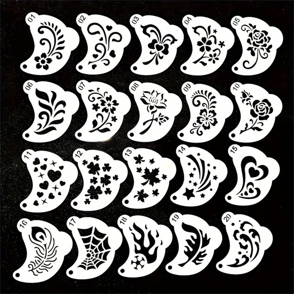 Reusable Face Painting Stencils with Floral, Web, Heart Patterns - Washable & Durable Plastic Set