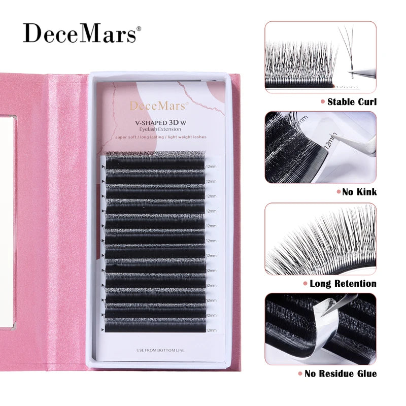 3D Eyelash Extension Tray - Matte Black V-Shaped Eyelash Fans 12 Rows