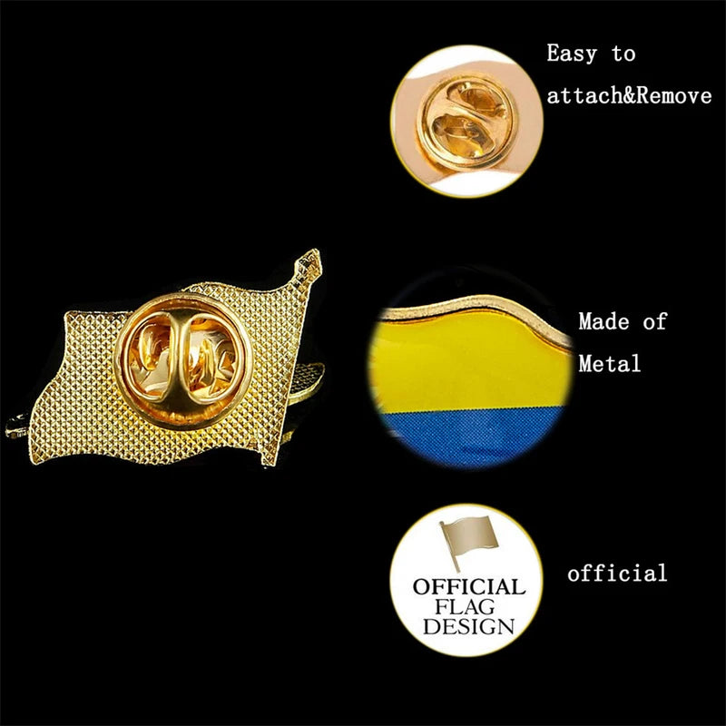 Colombia Flag Enamel Pin and Brooch Set - Metallic Waving Lapel Pins