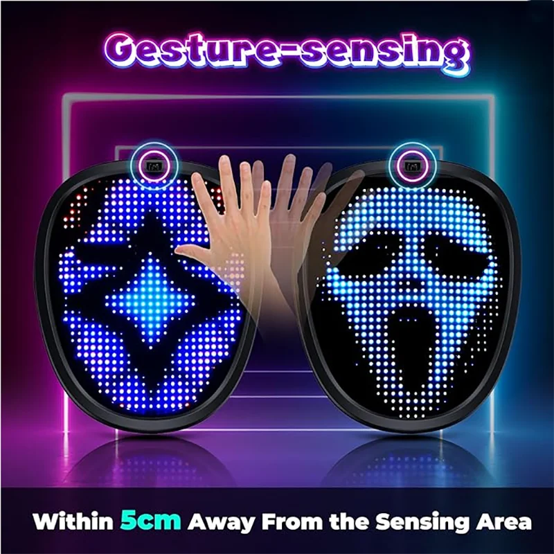 Kids LED Mask with Gesture Sensing for Halloween & Parties - Luminous Children Mask
