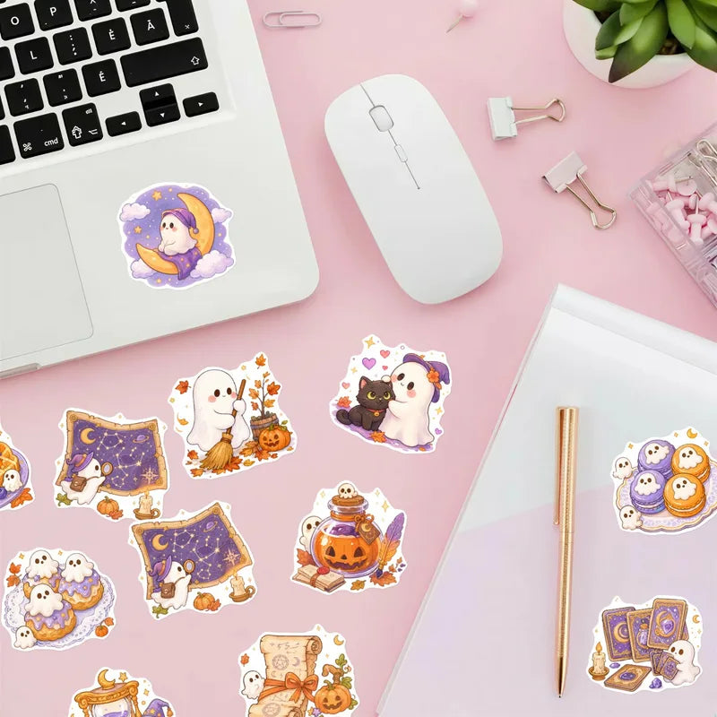 50Pcs Pastel Halloween Stickers Waterproof Vinyl Decals for Journals, Laptops & Phones