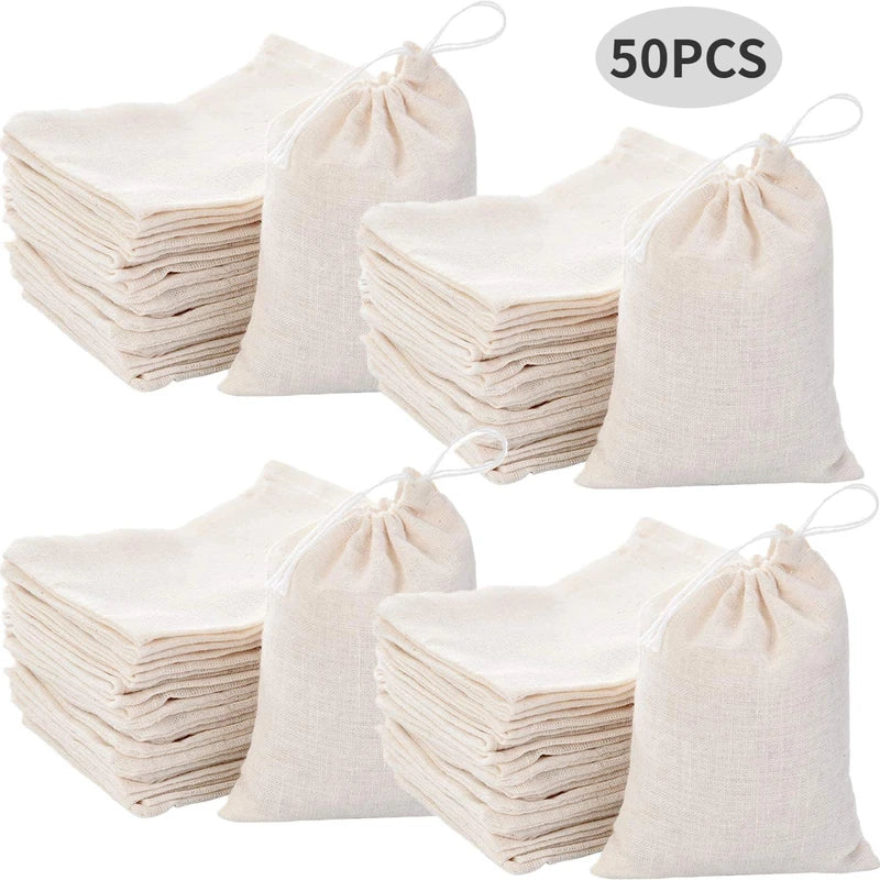 50pcs Cotton Gauze Cloth Filter Bags Food Grade Tea & Spice Strainers