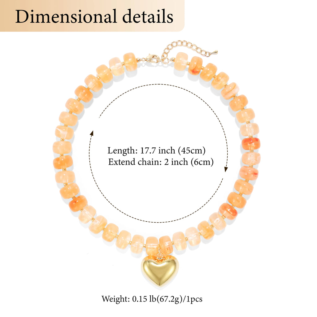 Colorful Acrylic Beaded Choker Necklace for Women with Heart Pendant - Summer Y2K Jewelry