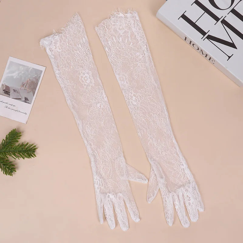 Long Mesh Gloves for Halloween Wedding Party Accessories - Irregular Lace Design