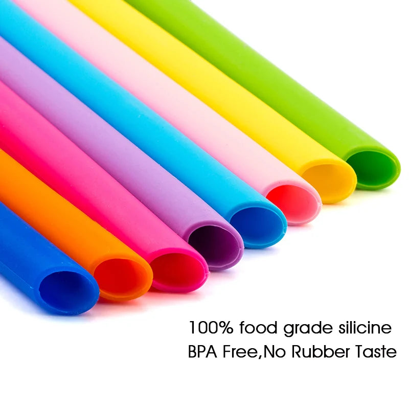 Reusable Food-Grade Silicone Drinking Straws - Foldable & Flexible, Eco-Friendly, Includes Cleaning Brush