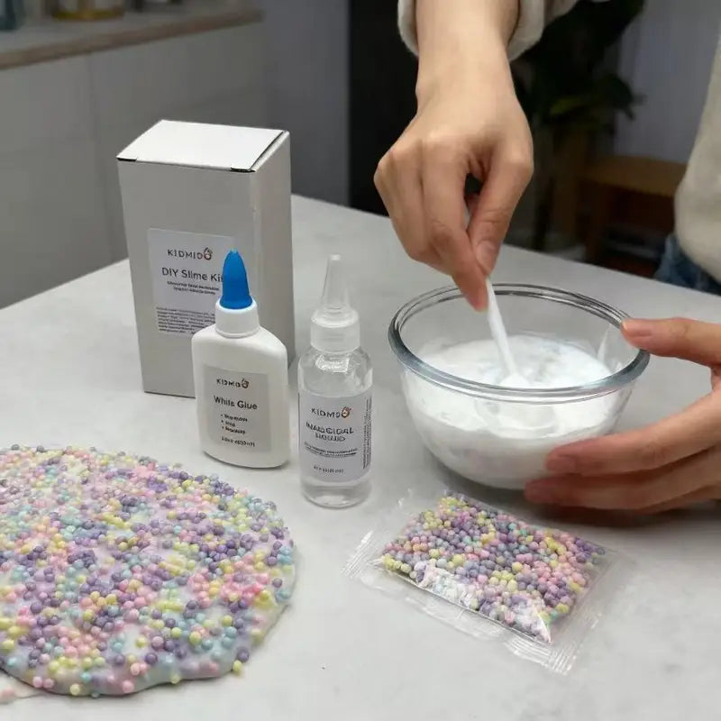 DIY Slime Kit with White Glue, Activator & Color Foam Balls for Kids Crafts
