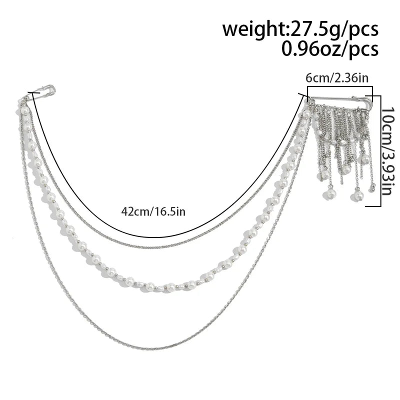 Personalized Pearl Brooch with Chain Tassel for Women Fashion Accessory
