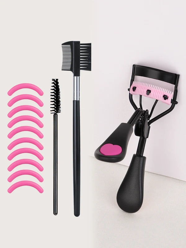 Portable Eyelash Curler with 10 Silicone Pads & Spiral & Eyebrow Comb - Gentle Lash Care