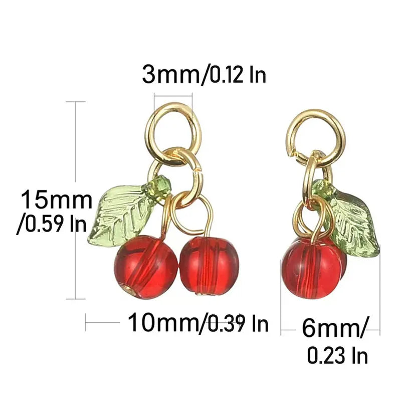 Glass 3D Red Cherry Charms 10-Pack for Jewelry Making DIY Earrings Necklaces