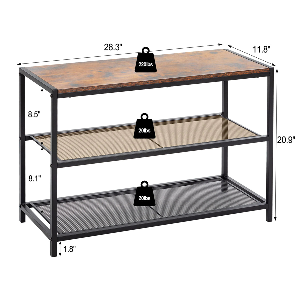 3-Tier Shoe Bench with Storage Mesh Shelves Entryway Organizer Sturdy Bench