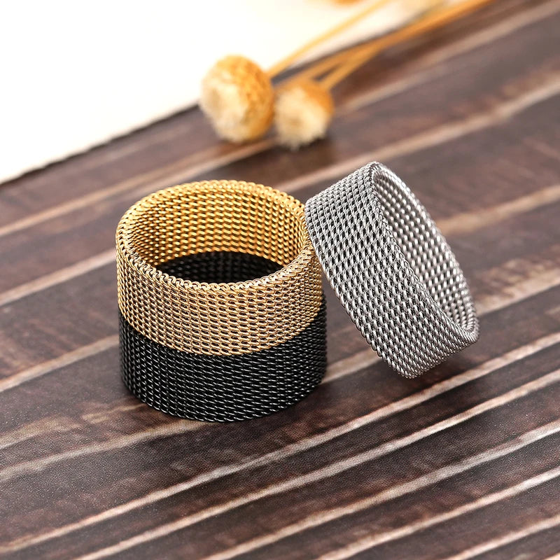 Luxury Titanium Couple Ring Mesh Jewelry for Men Women Wedding Gift