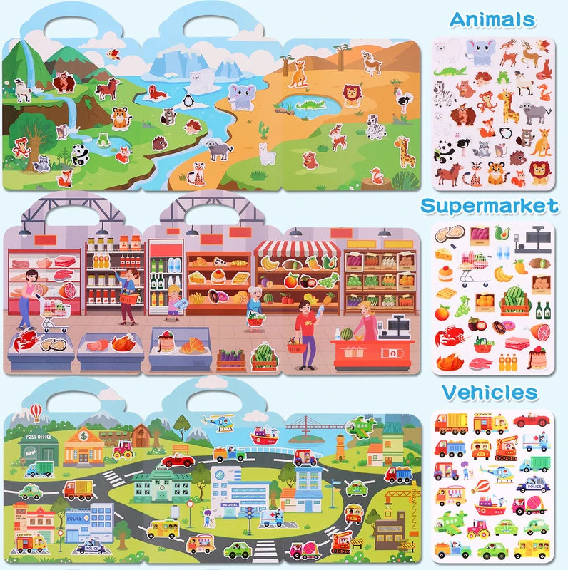 Kids' Reusable DIY Sticker Book Multi-Theme Bubble & Jelly Stickers Portable Montessori Toy Gift