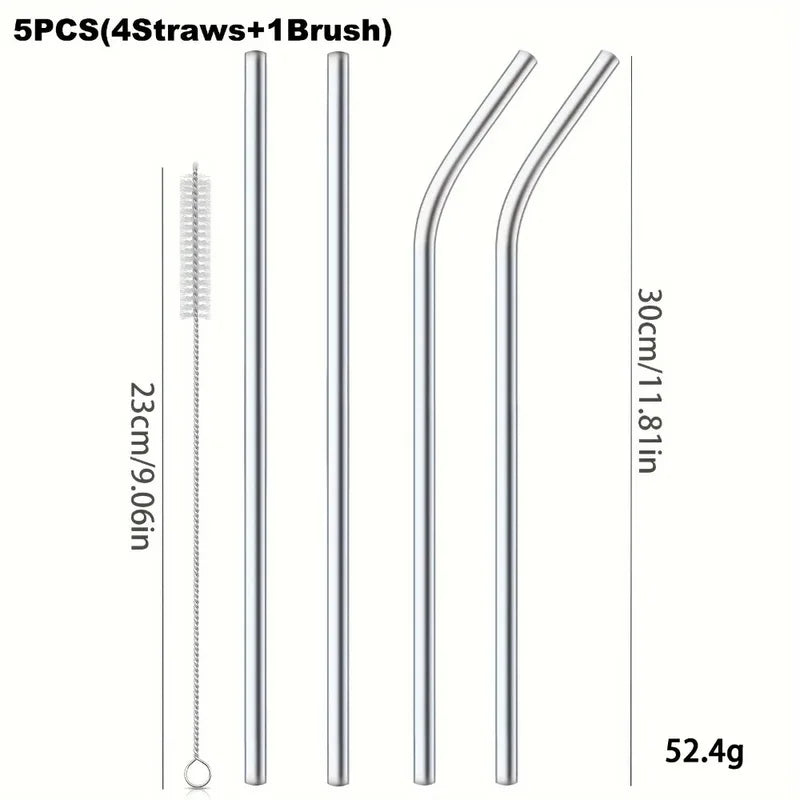 Reusable 30cm Stainless Steel Drinking Straw for Cocktails & Smoothies