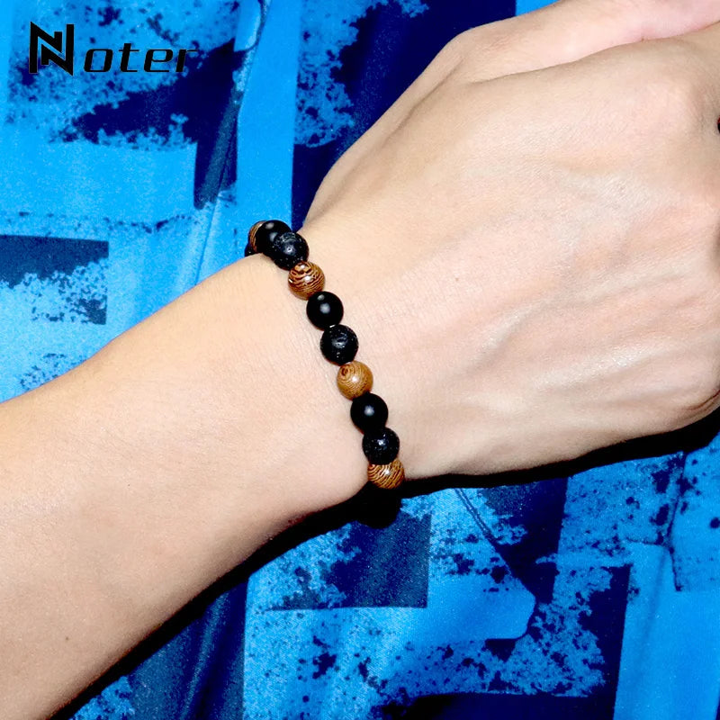 Natural Stone Beaded Buddha Bracelet with Wooden, Malachite, Tiger Eye & Obsidian For Yoga & Meditation