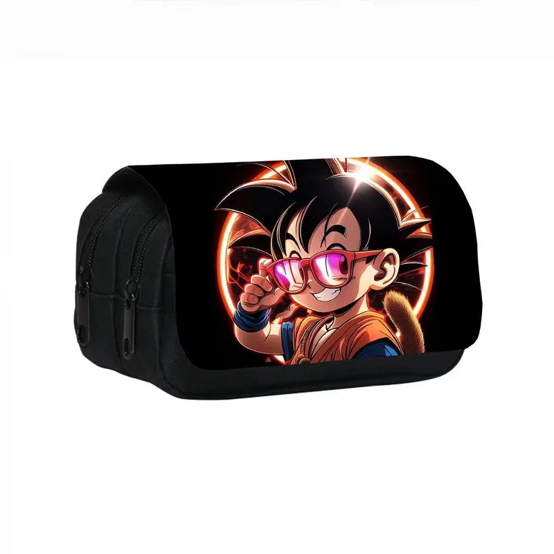 Large Capacity Nylon Anime Pencil Case with Dragon Ball Z Goku & Vegeta Design for Students