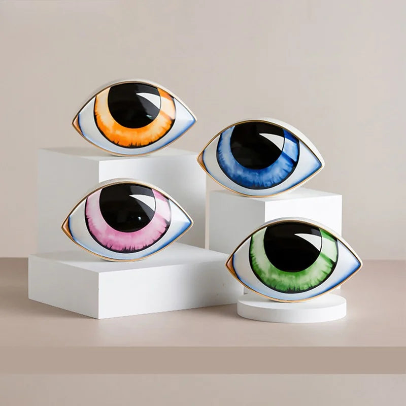 Ceramic Evil Eye Sculpture Charm – Desktop Ornaments for Home & Office Decor