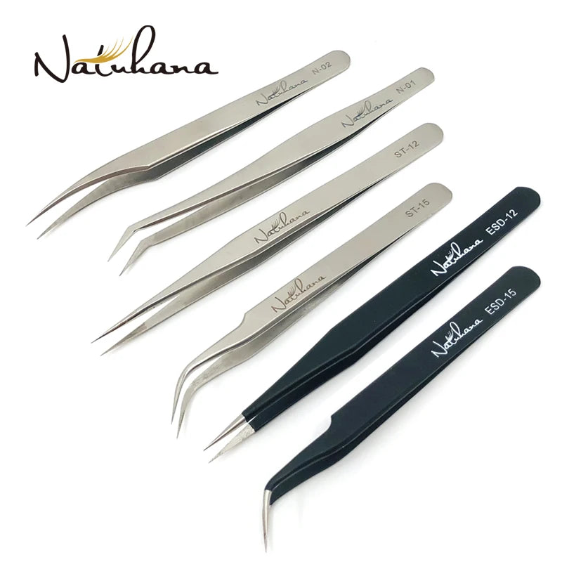 Eyelash Extension Tweezers - Anti-Static, Precision, Curved & Straight Makeup Tool