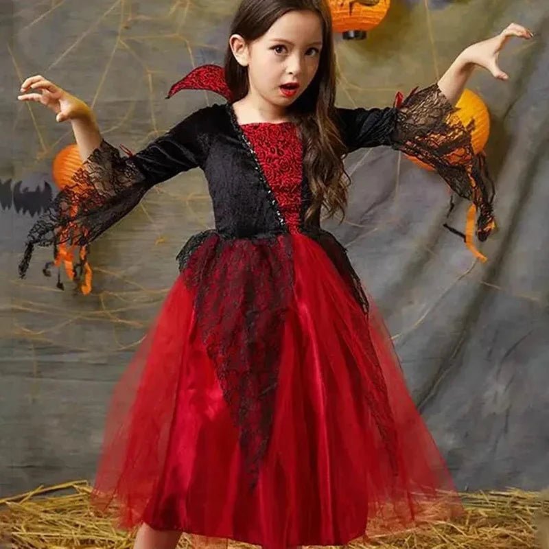Kids Vampire Costume Dress for Halloween Girls Gothic Ghost Party Outfit